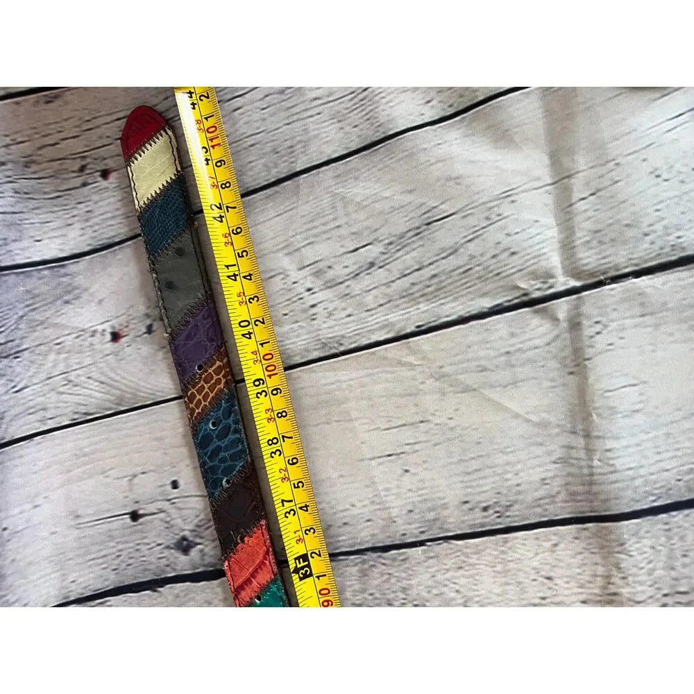 Multicolor Patchwork Belt Leather Silver Made in Italy Artsy Boho Womens Sz L